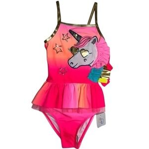 Flapdoodles Size 4 Little Girls 2 Piece Unicorn Swimsuit Pink Sherbert NWT
